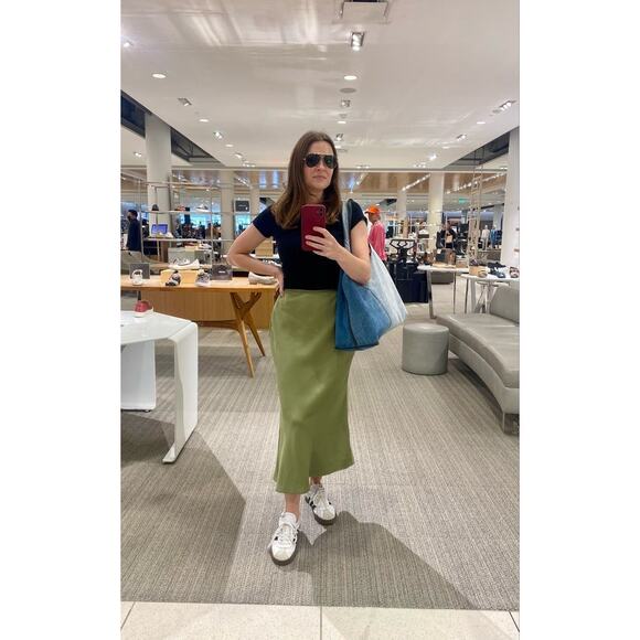 JASON WU Green Satin Side Zipper Sleek Silhouette Slip Style Skirt Size Size 4 - Picture 11 of 13